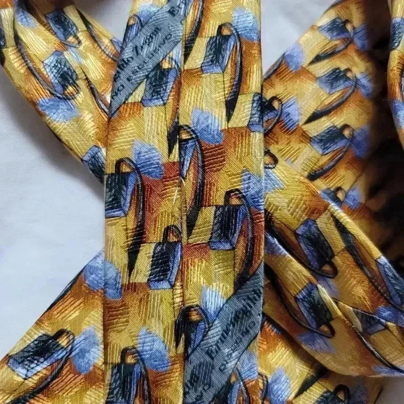Ermenegildo Zegna yellow print silk tie made in Italy - Picture 6 of 7